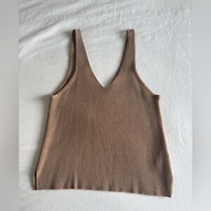 Black Tape_ Ribbed V-Neck Knit Tank Top - Tan